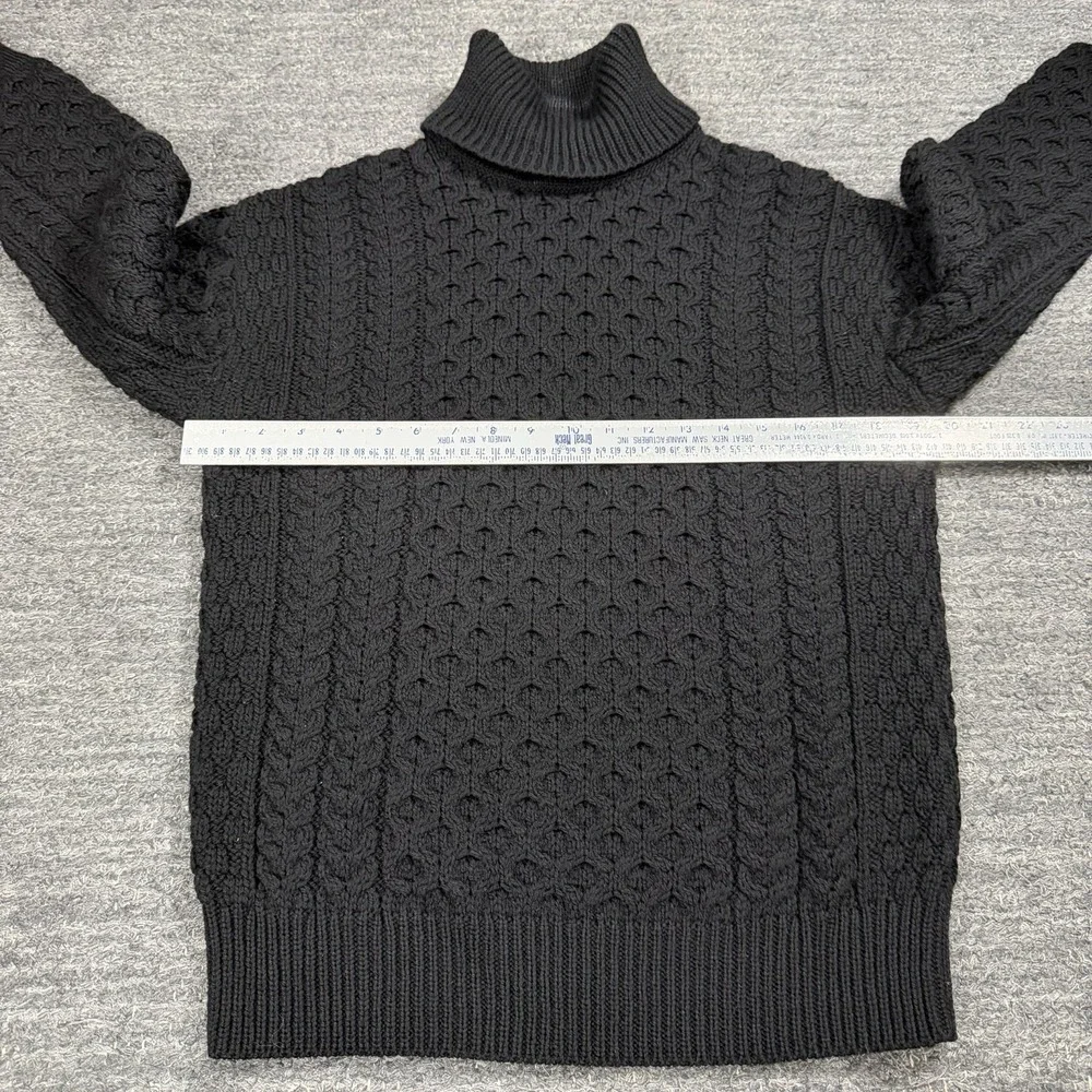 Aran Sweater Market Small Black Cable Knit Ireland Merino Wool Turtleneck Irish